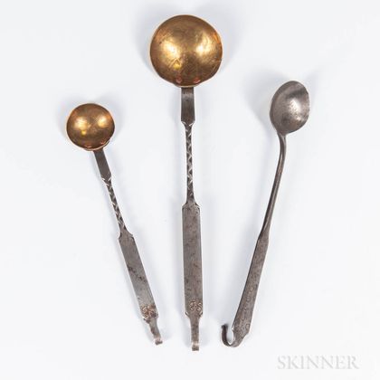 Three Wrought Iron and Brass Tasting Spoons