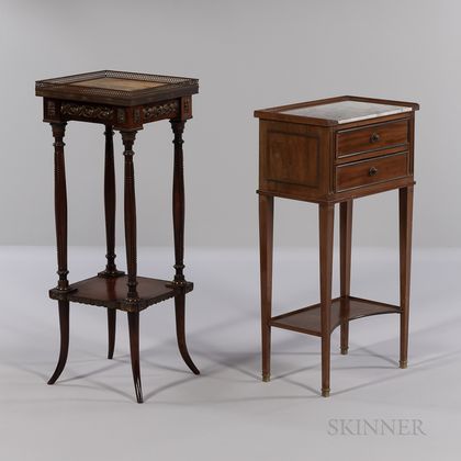 Two Louis XVI-style Marble-top Mahogany Side Tables