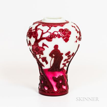 Red and White Overlay Peking Glass Vase