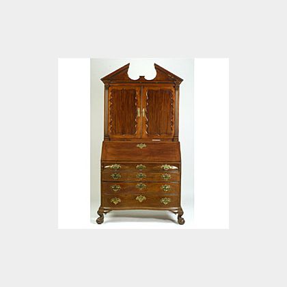 Chippendale Mahogany Carved Desk/Bookcase, 