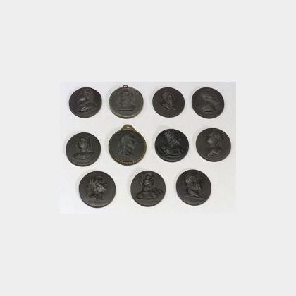 Eleven Wedgwood Black Basalt Lower Case Oval Portrait Medallions