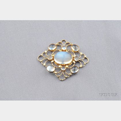 Arts & Crafts 15kt Gold and Moonstone Pendant, Liberty & Co., London