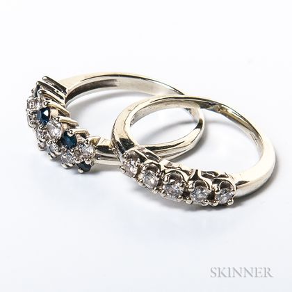 Two 14kt White Gold and Diamond Rings