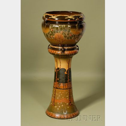 American Arts and Crafts Pottery Jardiniere on Pedestal