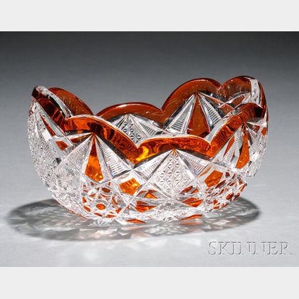 Val St. Lambert-style Orange and Colorless Cut Glass Bowl