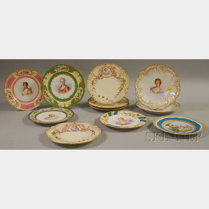 Eleven Sevres and Sevres-type Hand-painted Porcelain Portrait Plates