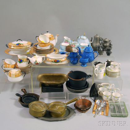 Group of Child's and Dolls Tea Sets, Play Cookware Items, and Dollhouse Accessories
