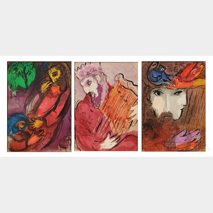 Marc Chagall (Russian/French, 1887-1985) Three Plates from La Bible (Verve) : David and Bethsabe