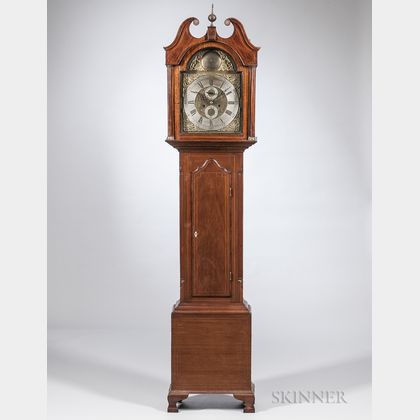Walnut and Walnut Veneered Inlaid Tall Clock