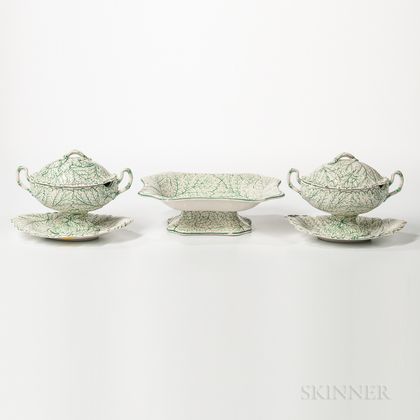 Three Wedgwood Queen's Ware Cabbage Leaf Serving Pieces