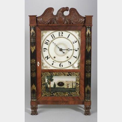 Classical Mahogany Carved and Mahogany Veneer Mantel Clock