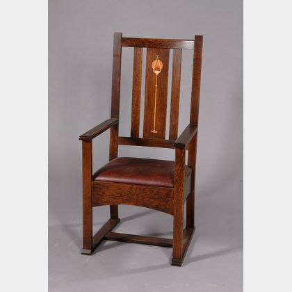 Inlaid Stickley Armchair, In The Harvey Ellis Style
