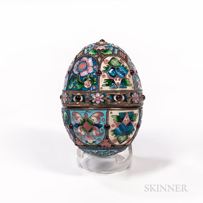 Russian Enamel and Silver-gilt Easter Egg-form Box