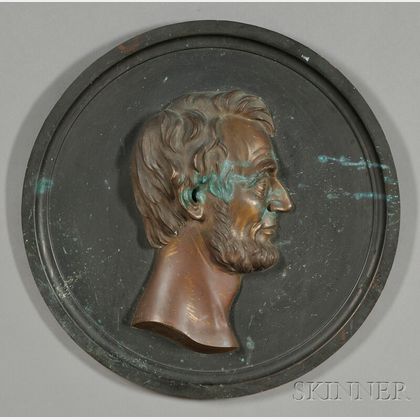 Franklin W. Simmons (American, 1839-1913) Patinated Bronze Relief Plaque of Abraham Lincoln