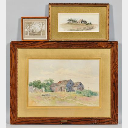 Two Watercolor Portraits of The John Swain House and a Photograph of Same