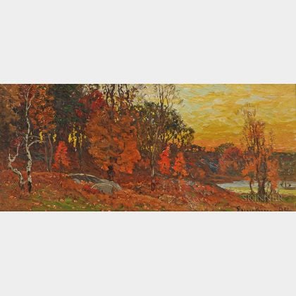 John Joseph Enneking (American, 1841-1916) Autumn Landscape with Pond