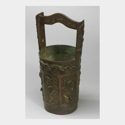 Japanese Bronze Bucket-form Flower Vase. 