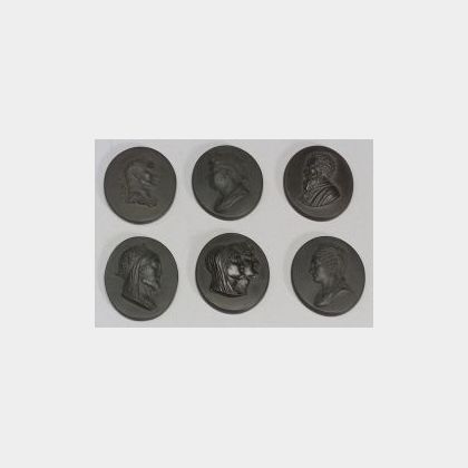 Six Wedgwood Black Basalt Oval Portrait Medallions