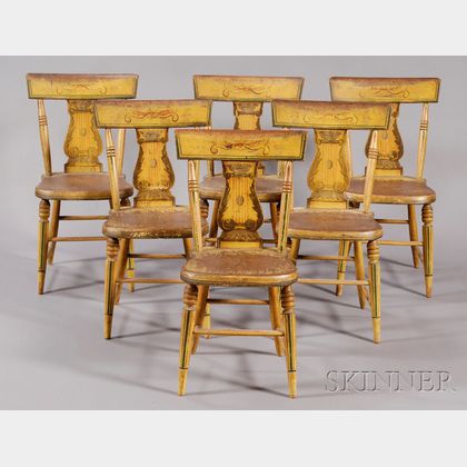 Set of Six Yellow Paint-decorated Chairs