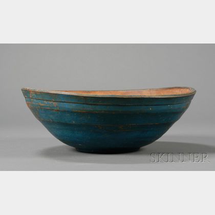 Blue-painted Turned Treen Bowl