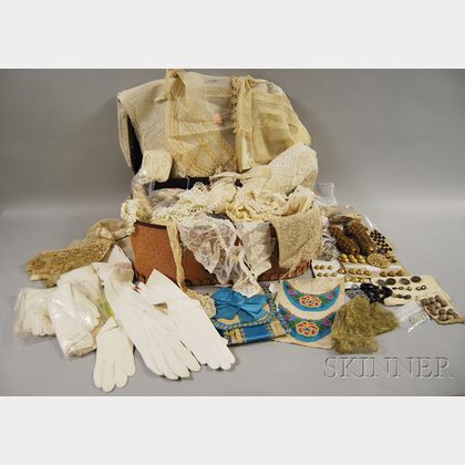 Collection of Lace, Textiles Fragments, and Buttons, Etc. 