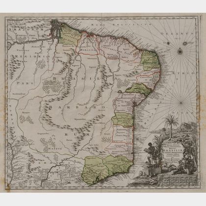Brazil. Matthäus Seutter (1678-1757) Recens Elaborata Mappa Geographica Regni Brasiliae