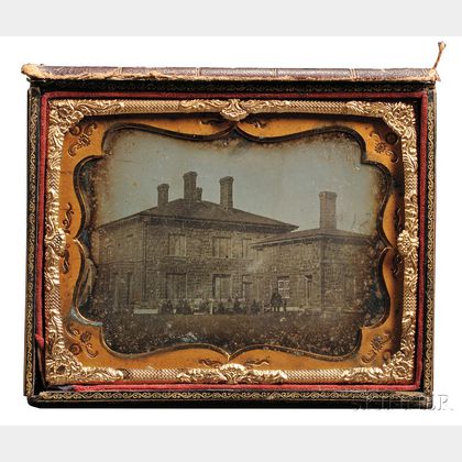 Half-plate Daguerreotype of a Two-story Stone Building