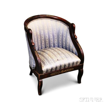 Empire-style Carved Mahogany Upholstered Bergere