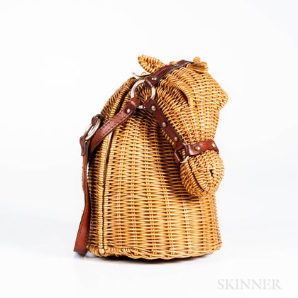 Marcus Brothers Wicker and Leather Horse-head Handbag