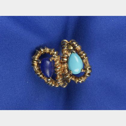18kt Gold, Lapis, and Turquoise Bypass Ring