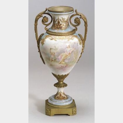 Sevres-style Ormolu Mounted Porcelain Urn