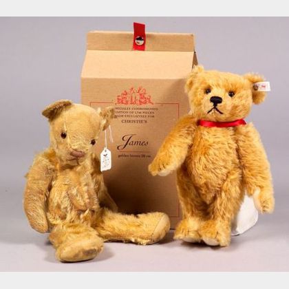 Yellow Mohair Well Loved Teddy Bear and Christie's Steiff Bear "James"