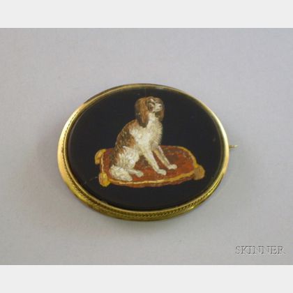 12kt Gold Framed Micro-Mosaic in Onyx Brooch