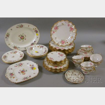 Thirty-five Piece Royal Crown Derby Gilt and Hand-painted Royal Pinxton Roses Pattern Porcelain Partial Luncheon Service and Seven P...
