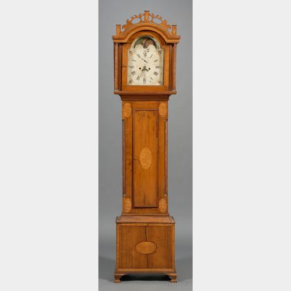 Federal Carved and Bird's-eye Maple Inlaid Cherry Tall Case Clock