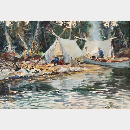 John Whorf (American, 1903-1959) Camp by the Lake