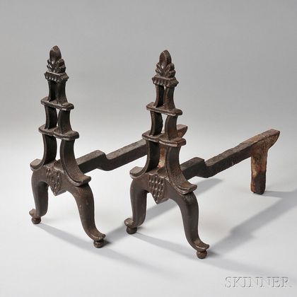 Pair of Cast Iron Pagoda-form Andirons
