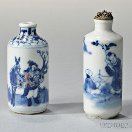 Two Blue and White Porcelain Snuff Bottles