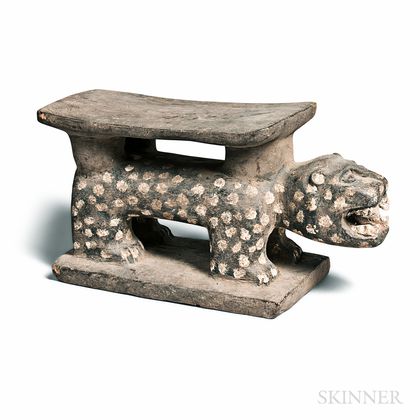 Baule-style Carved Leopard Stool
