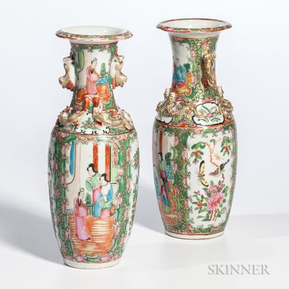 Two Rose Medallion Export Porcelain Vases