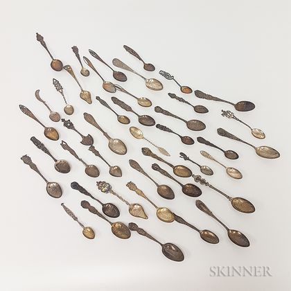 Large Group of American Sterling Silver Souvenir Spoons