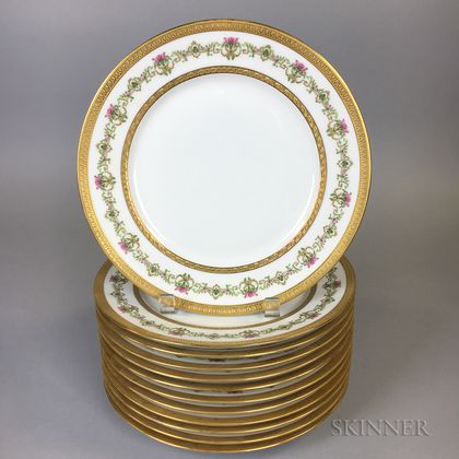 Set of Twelve Limoges Gilt-rimmed Porcelain Dinner Plates