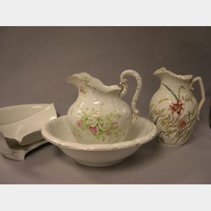 Transfer Decorated Ceramic Chamber Basin and Two Pitchers . 