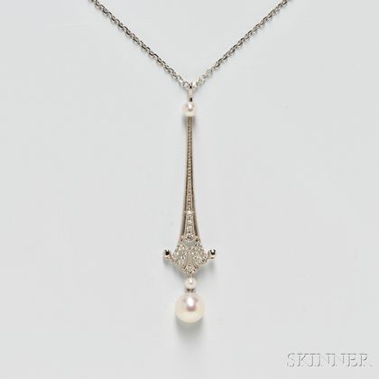 Mikimoto 14kt White Gold, Diamond, and Pearl Pendant