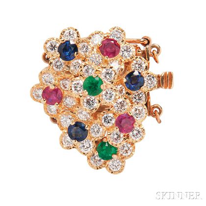 18kt Gold, Diamond, Ruby, Emerald, and Sapphire Clasp