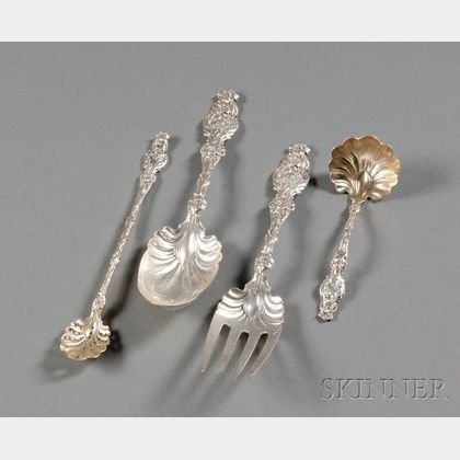 Four Whiting Manufacturing Co. Sterling "Lily" Flatware Servers