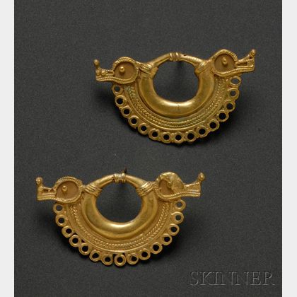 Pair of Pre-Columbian Gold Ear Ornaments
