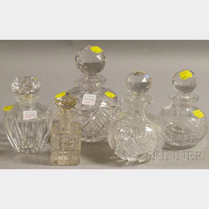 Five Colorless Cut Glass Perfume and Scent Bottles. 
