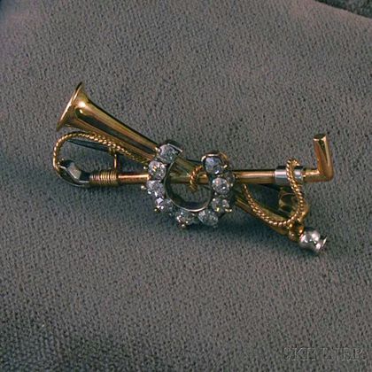 Antique 14kt Gold and Diamond Equestrian Pin