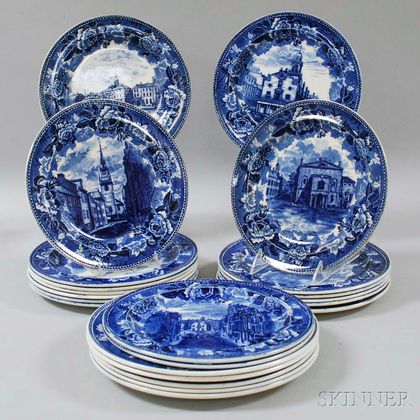 Twenty-two Wedgwood Blue Transfer-decorated Boston Plates. Estimate $300-500